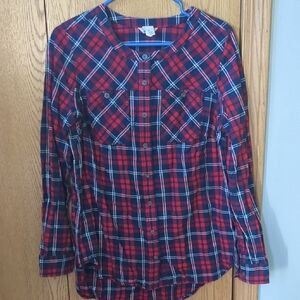 Red and Blue Plaid Button-Up Shirt